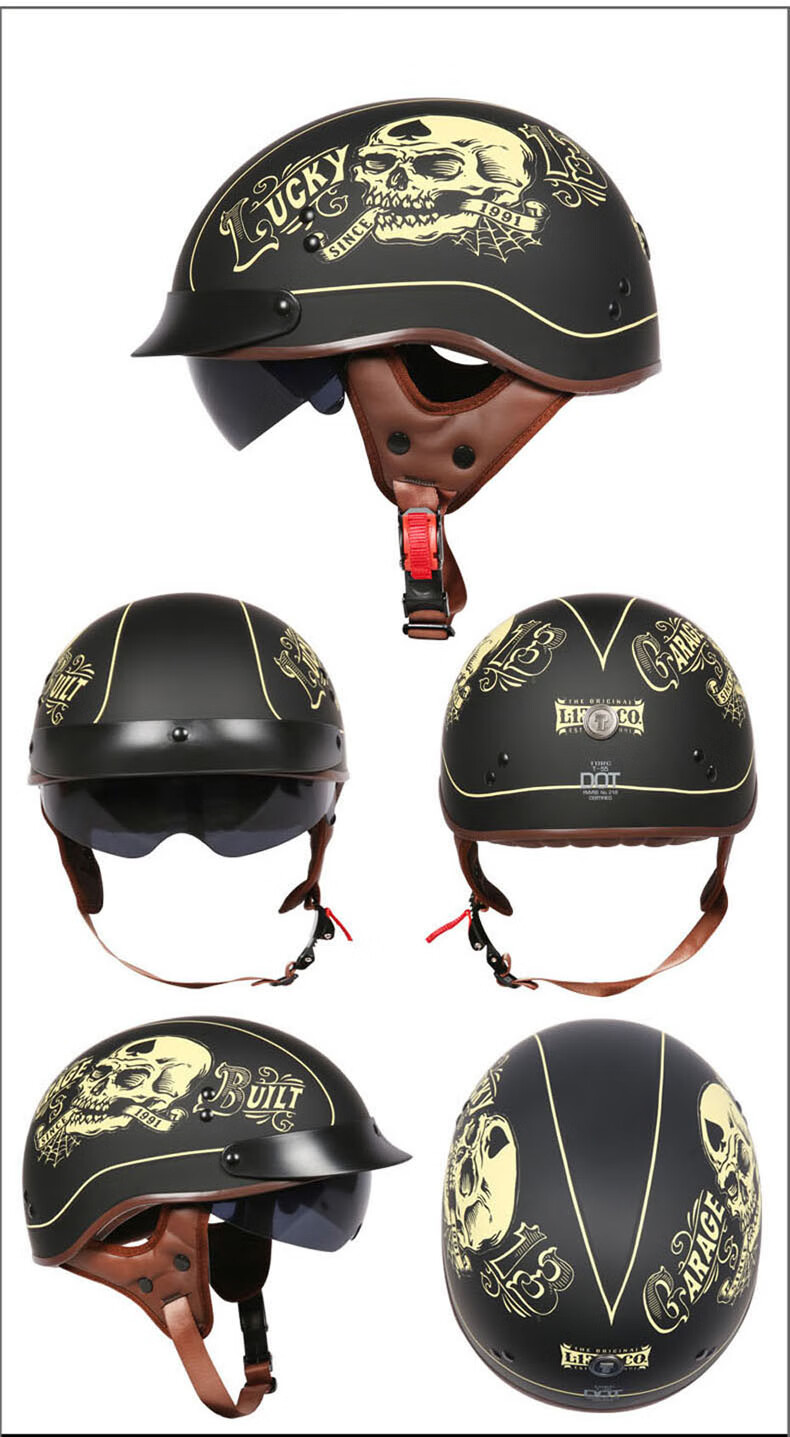 torc哈雷摩托车头盔四季机车男半覆式复古太子盔电动车安全半盔亮黑m