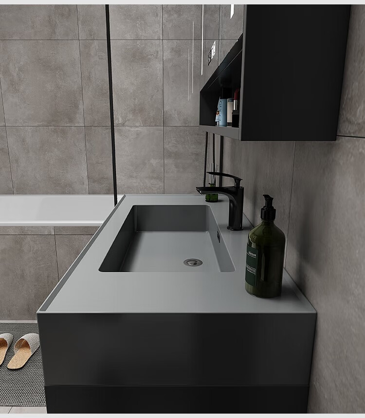 岩石一体盆微晶石一体盆洗脸盆一体式厕所洗手盆柜组合智能轻奢岩石