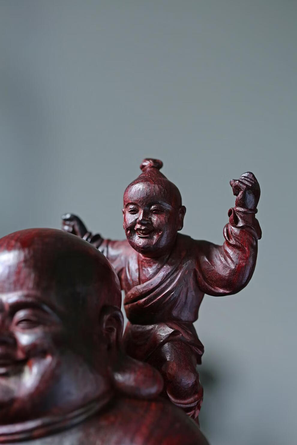 瑾瑶小叶紫檀摆件童子戏弥勒高密高油老料名家手工送亲人送好友收藏