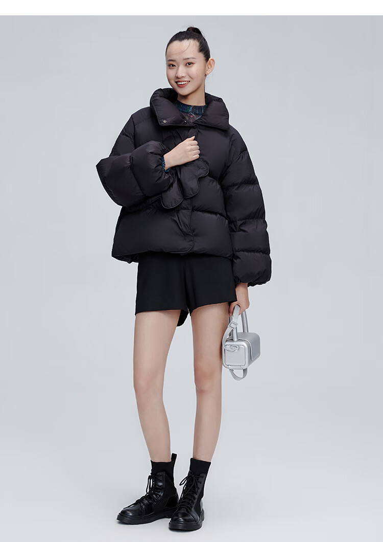 艾莱依短款羽绒服女2021年新款白鸭绒高端设计感小众冬装羽绒外套暖