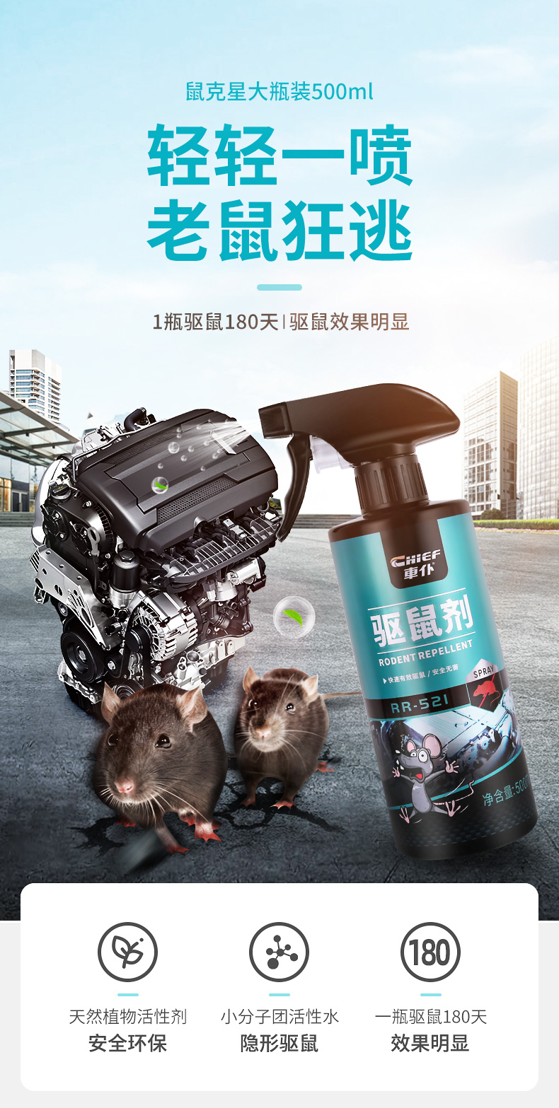 车仆驱鼠剂车头老鼠驱赶汽车驱鼠防鼠神器车用发动机舱仓车载喷雾车辆