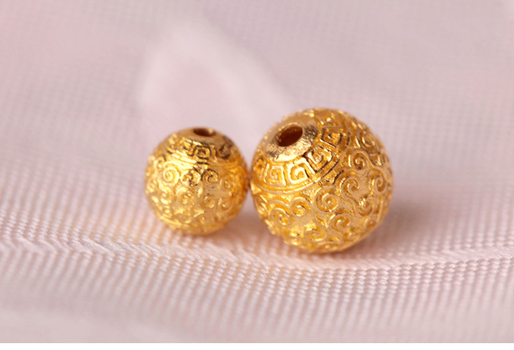 999足金古法金实心圆珠10mm8mm6mm回纹祥云珠金珠圆珠子圣诞节礼物