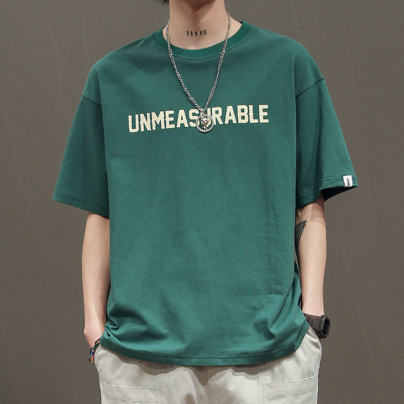 中袖t恤男男士五分袖t恤2022年春季潮流日系复古圆领体恤休闲潮牌印花