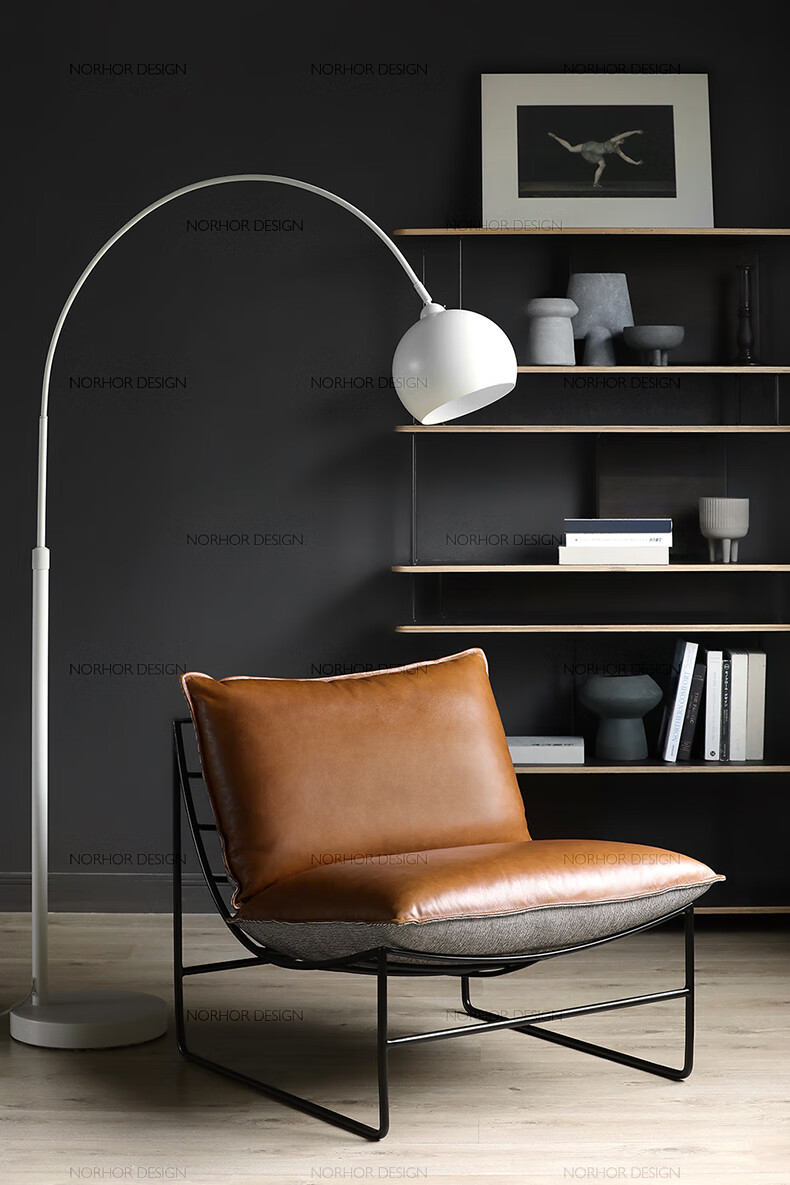 北欧/进口头层牛皮/阿尔托真皮布艺双面铁艺单人沙发休闲阅读椅k定制