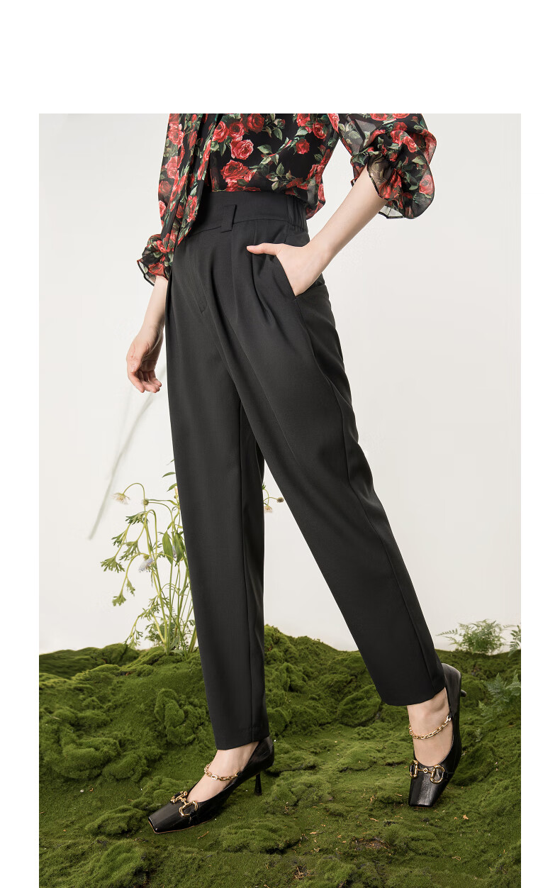 yifini易菲休闲高腰锥形裤女九分裤春季新款萝卜裤三色可选长裤咖色0l