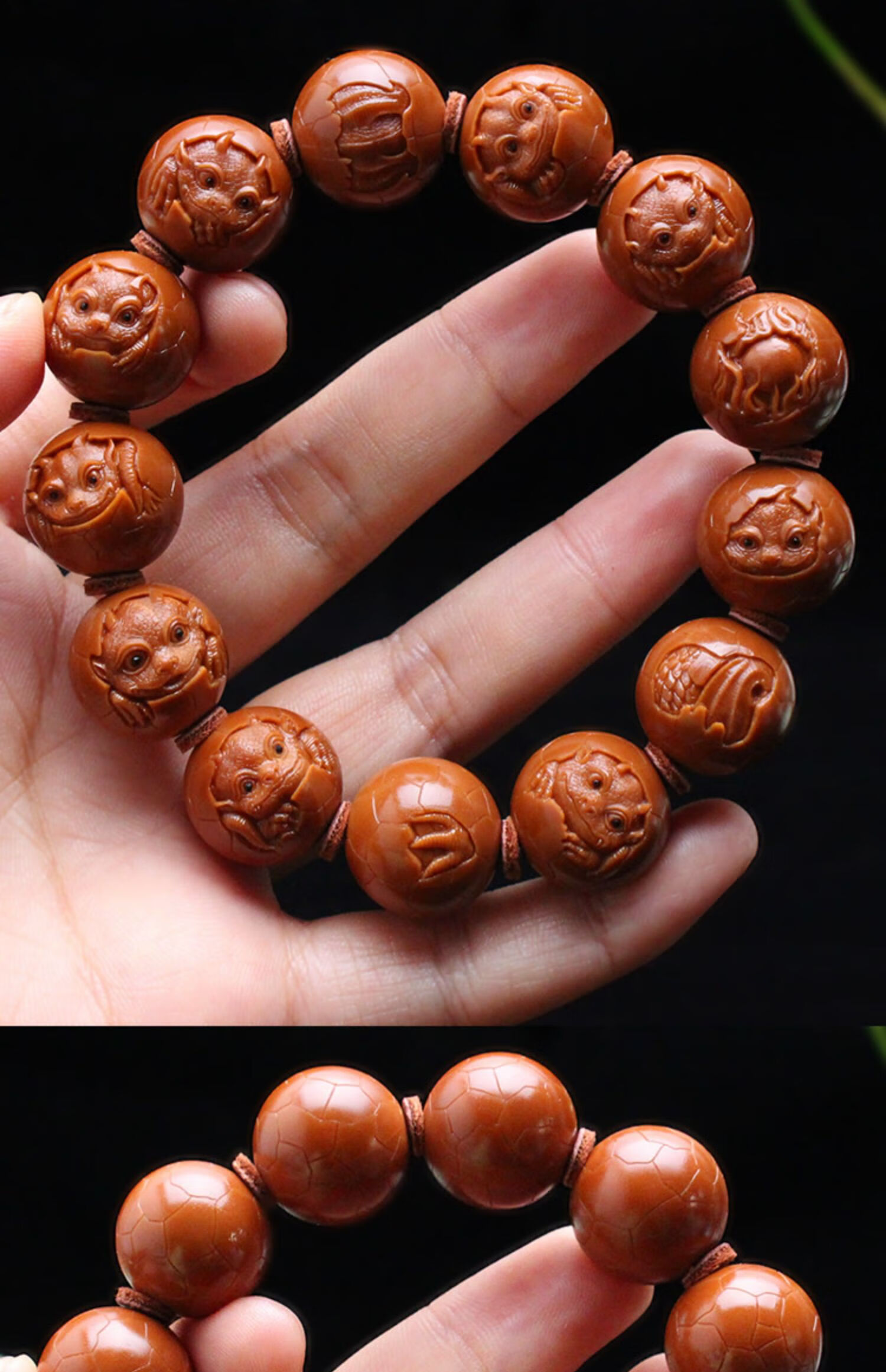 艾美福 龙蛋橄榄核正圆光珠雕纯手工雕刻铁核龙宝宝文玩橄榄胡核雕男