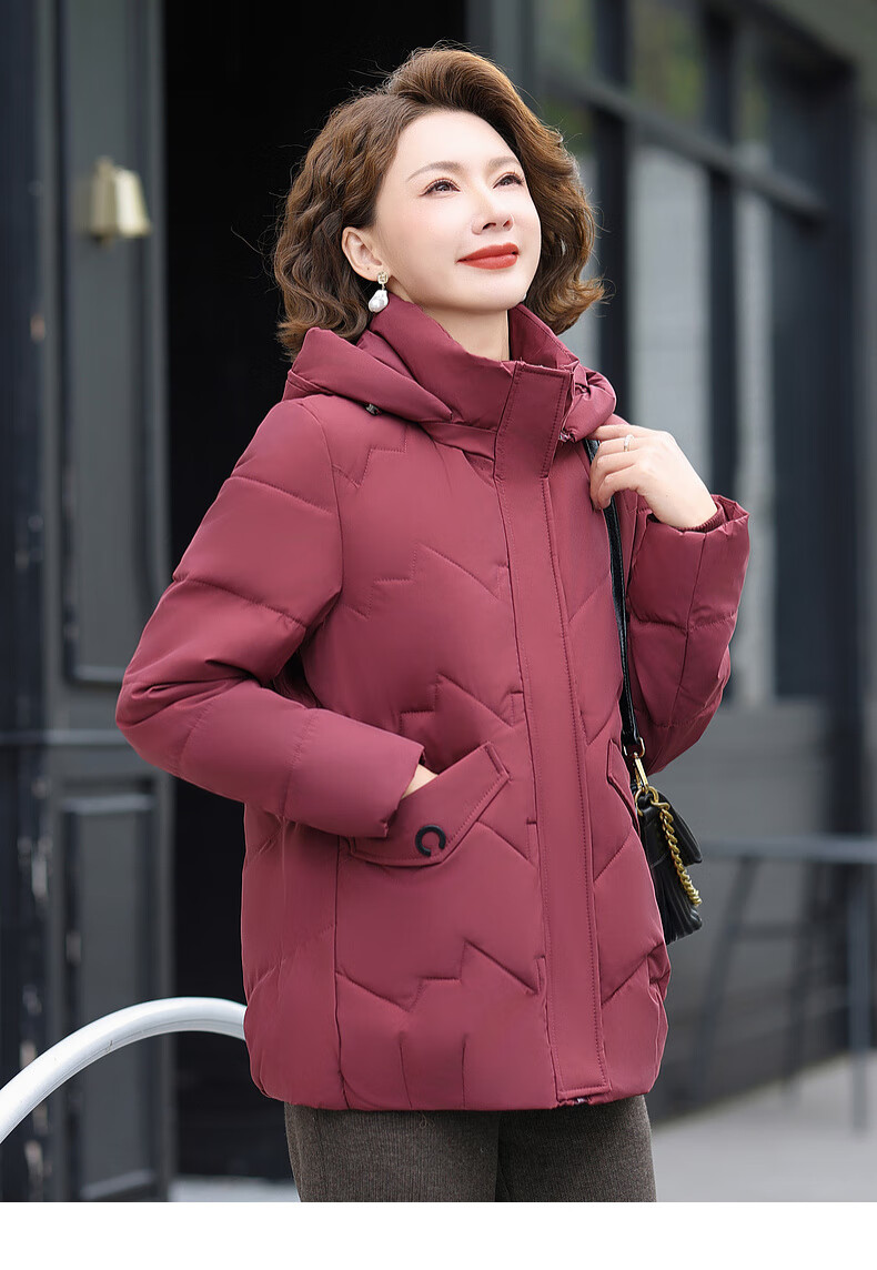 Hengyuanxiang Middle-aged Mom Winter Mid-length Down Cotton Jacket Thickened Fleece-lined Coat for Middle-aged and Elderly Women 16