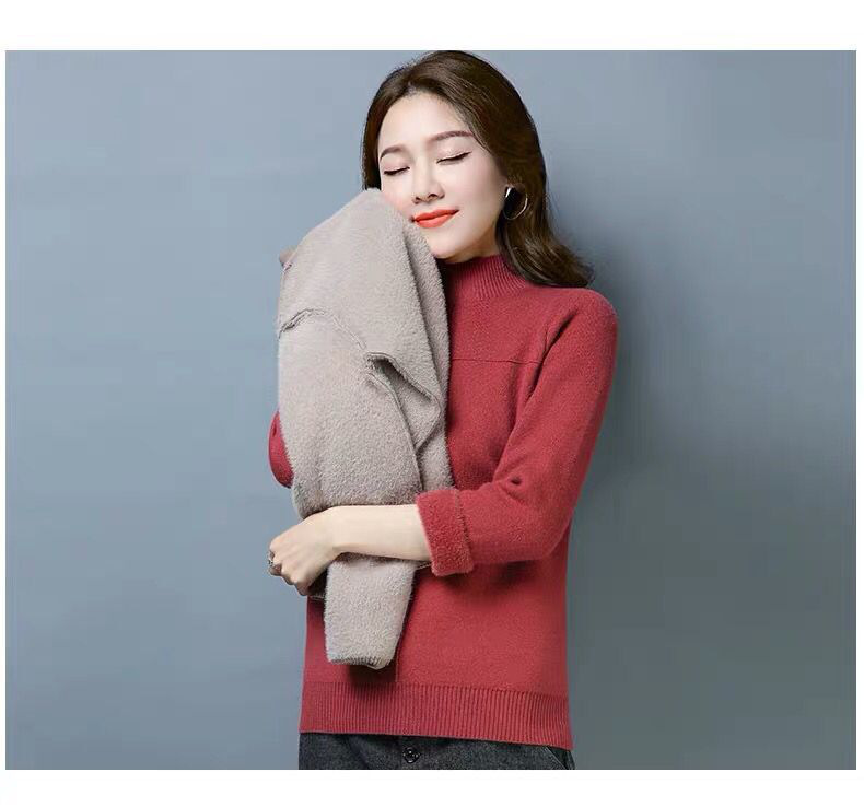 仿羊毛衫加绒加厚半高领毛衣女短款很仙带绒的毛线衣女生大学生高初中