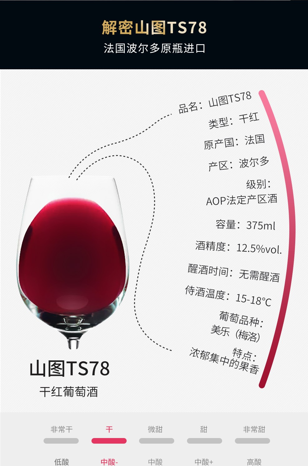 山图shantuts78干红葡萄酒375ml法国原瓶进口红酒波尔多aop刘涛代言6