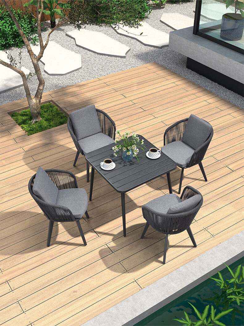 紫叶户外餐桌椅组合别墅花园室外桌椅露台庭院设计师绳编餐桌椅4181x