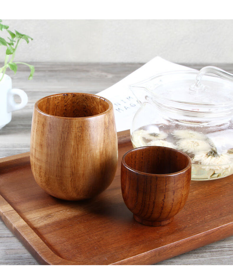 日式木质杯子茶杯啤酒杯隔热木杯实木随手杯水杯酒店餐厅小酒杯555cm
