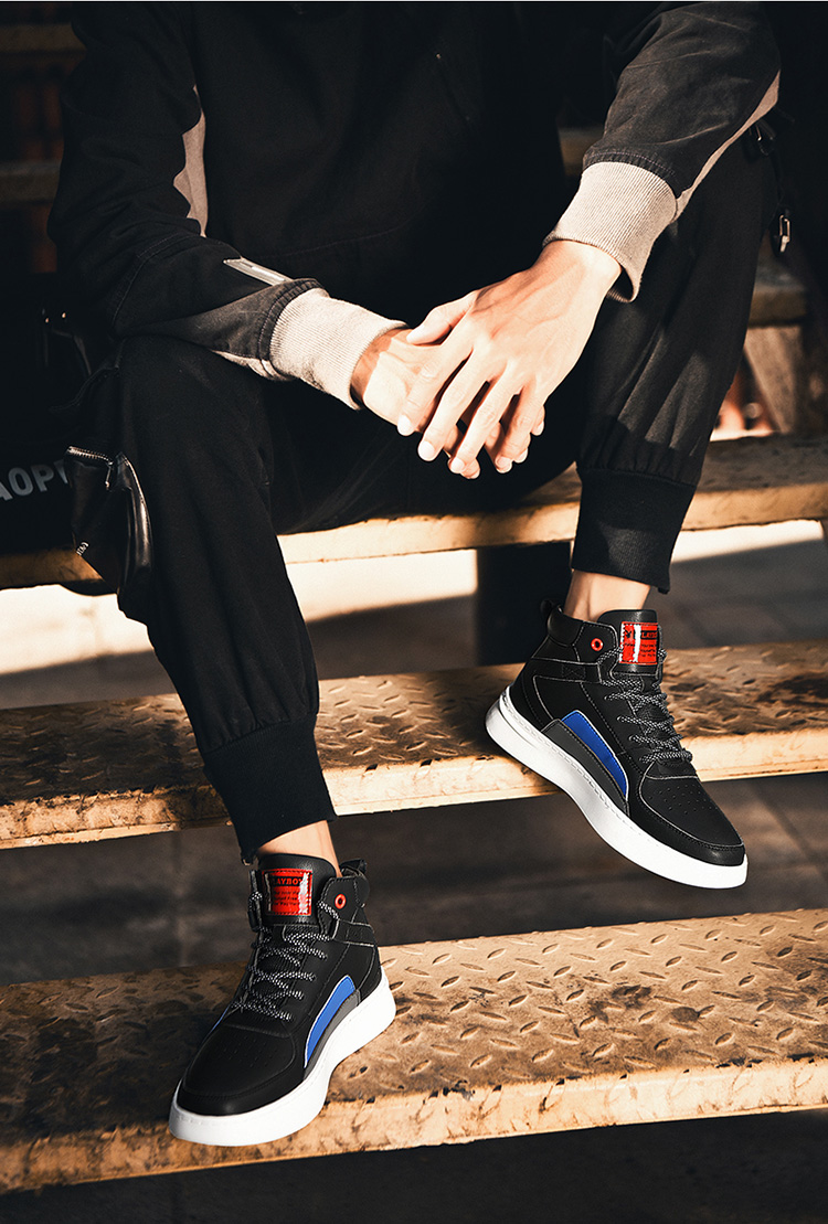 花花公子高帮鞋冬季男鞋新款青少年休闲运动鞋韩版潮休闲鞋子男 黑色