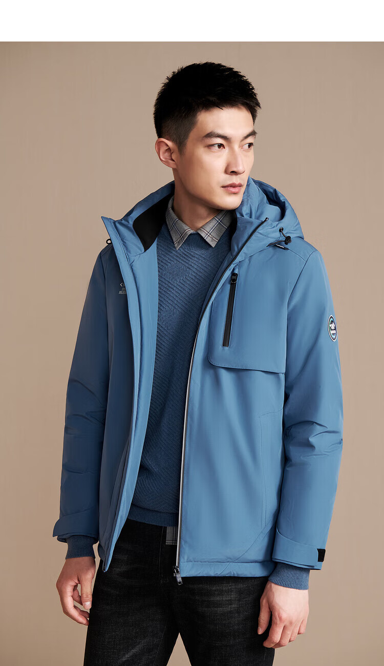 hla海澜之家羽绒服男极光系列除静电拉片压胶连帽保暖90白鹅绒外套男