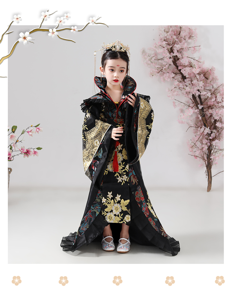 儿童古代皇后衣服古装女汉服皇后服服装童拖尾中国风孩唐朝贵妃娘娘