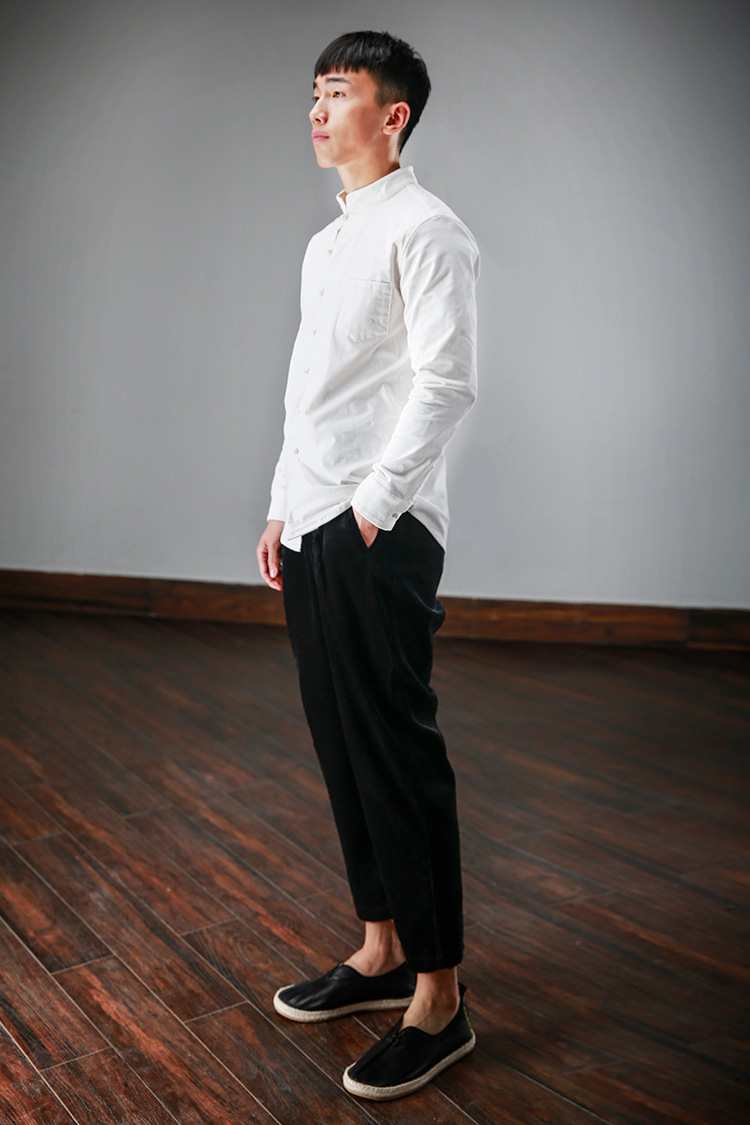 柒唐中国风长袖衬衫灯芯绒立领盘扣上衣改良唐装男衬衣青年保暖贴身外