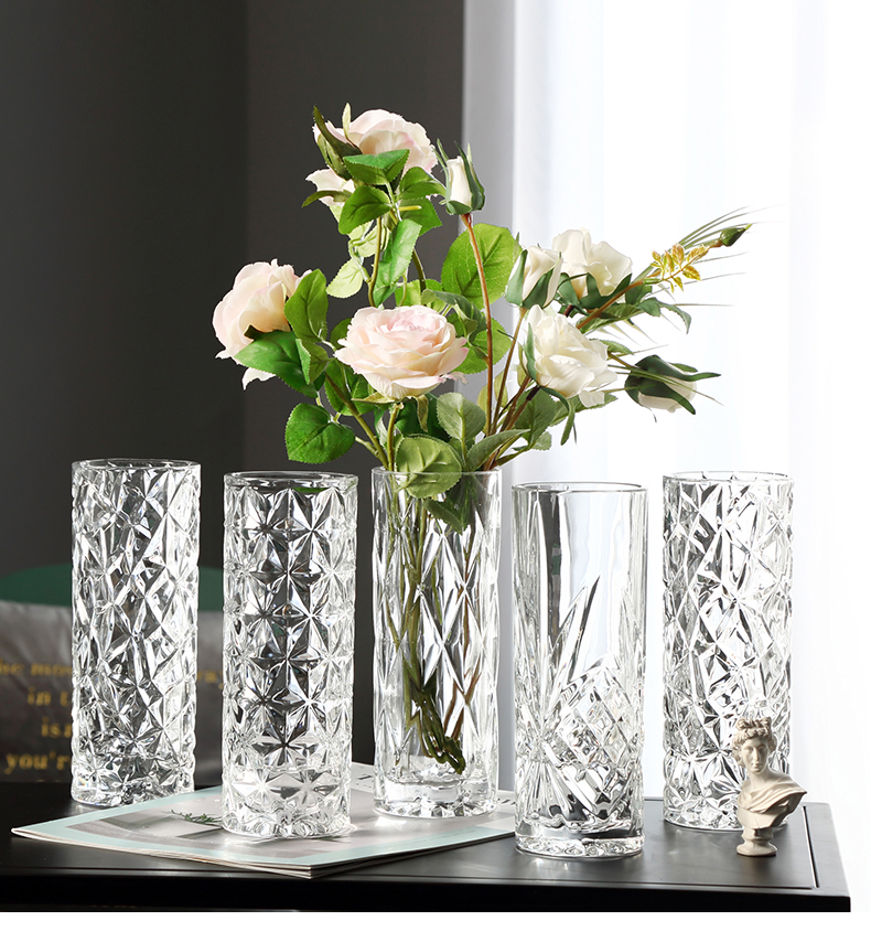 花瓶透明水养植物玫瑰百合干花鲜花花器客厅插花摆件水晶小圆柱2号