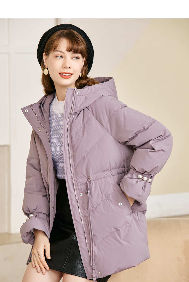 betu百图女装2022冬季新款羽绒服连帽外套抽绳收腰羽绒服女2210t05