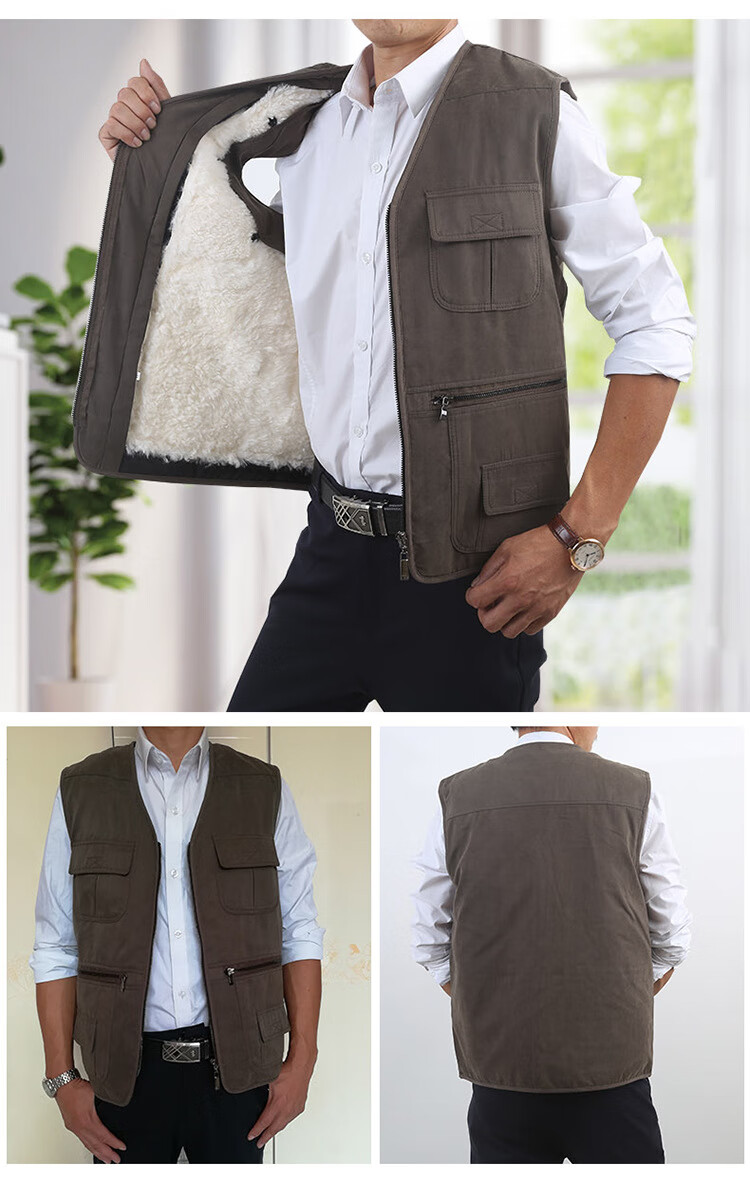 【京东新品】秋冬穿的中老年真皮毛背心男羊皮马甲男皮毛一体爸爸装