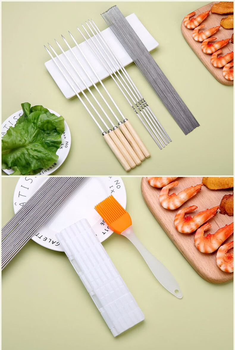 烧烤签 110支装不锈钢羊肉串烤串钎子烤肉签扁铁签子烤针家用配件工具