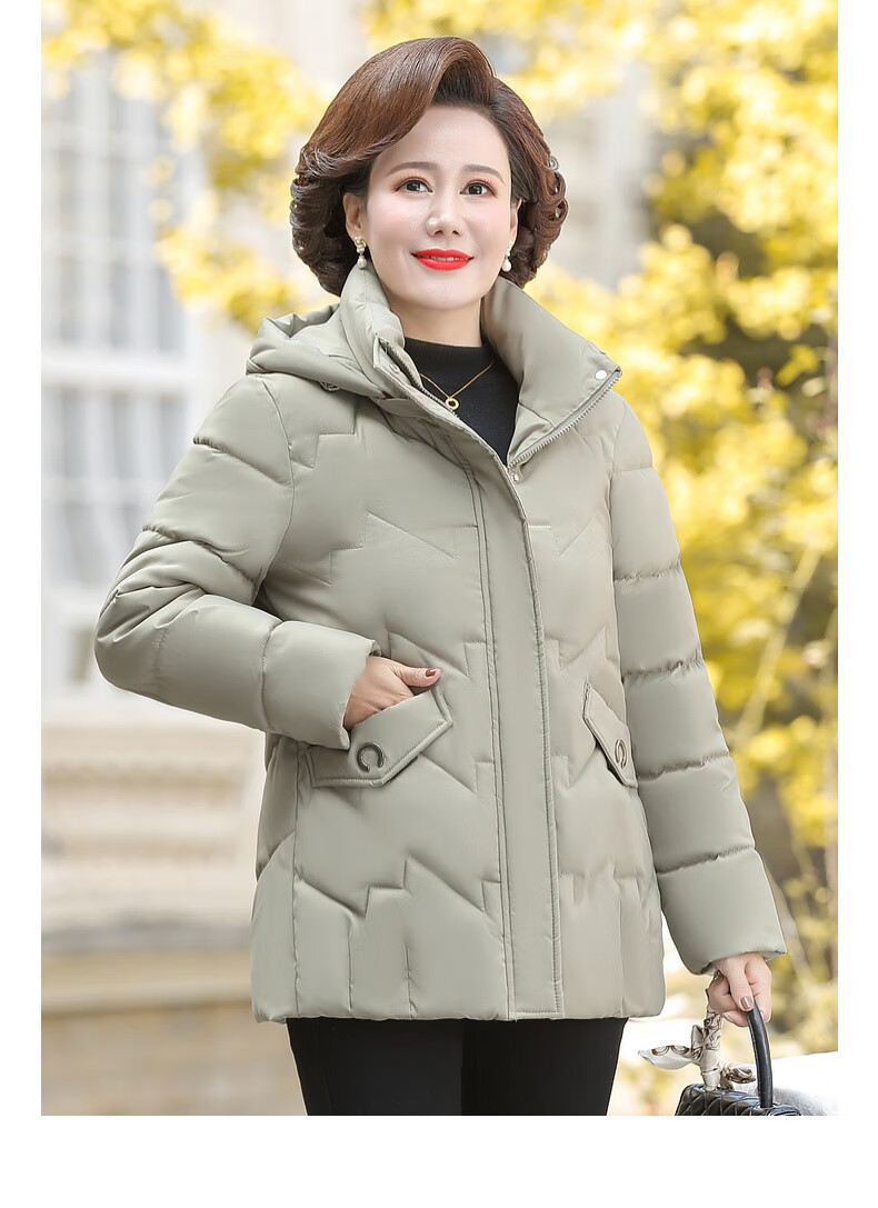 Hengyuanxiang Middle-aged Mom Winter Mid-length Down Cotton Jacket Thickened Fleece-lined Coat for Middle-aged and Elderly Women 21