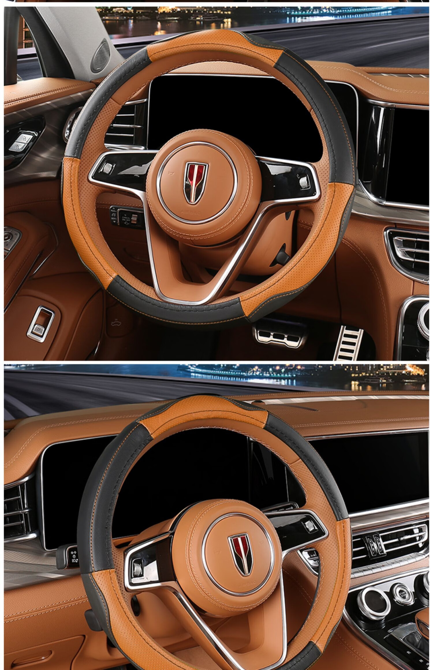 红旗h9方向盘套四季通用防滑吸汗h9改装方向盘保护套手缝把套专用