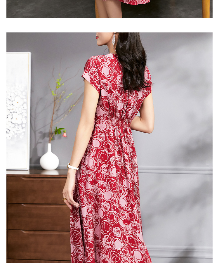 雷公馆真丝连衣裙2022夏季新款桑蚕丝气质v领收腰显瘦