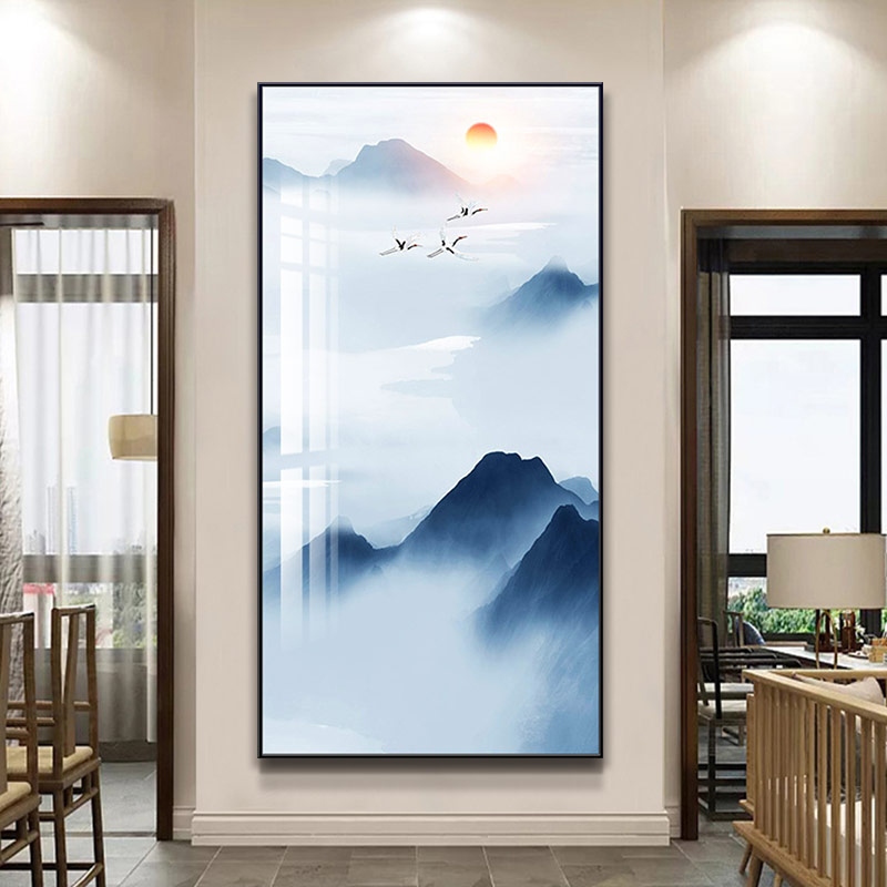 玄关装饰画竖版入户进门风水招财挂画现代简约新中式客厅办公室走廊