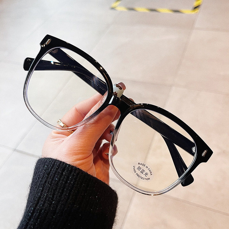 新款tr防蓝光眼镜韩版个性黑粗框素颜眼镜框复古近视眼睛架透明tr90