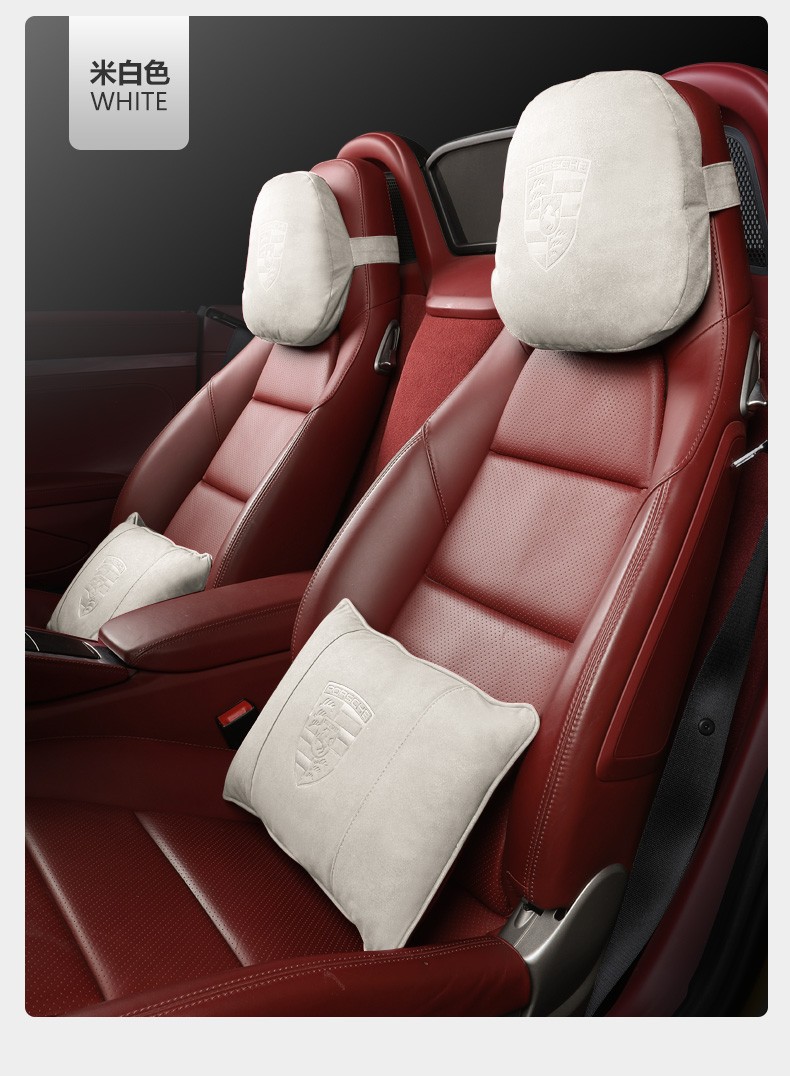 车座椅头枕macan卡宴911卡曼taycan718真皮腰靠垫内饰用品盾微翻毛皮