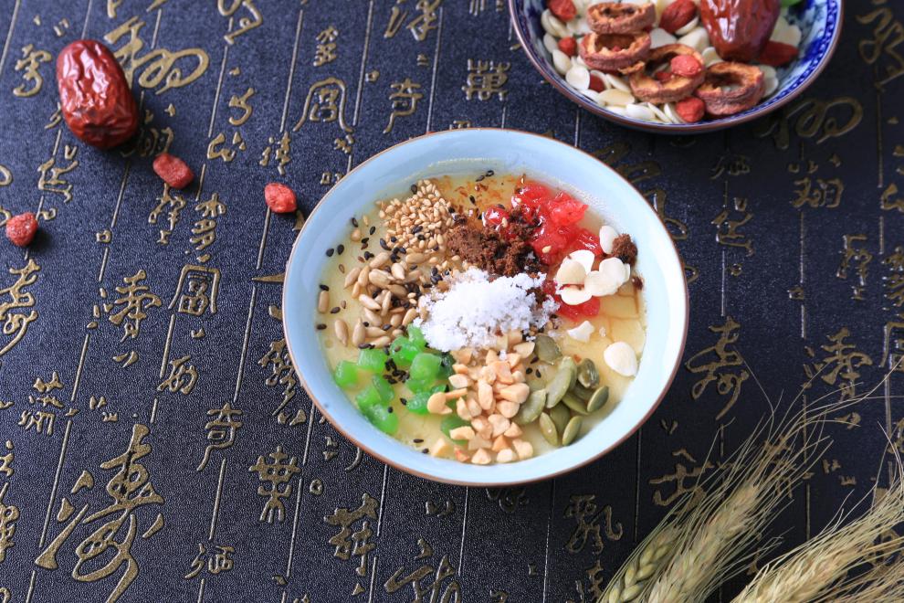 茶汤老北京天津特产庙会小吃茶汤粉面茶糜子面大铜壶 八宝茶汤【图片