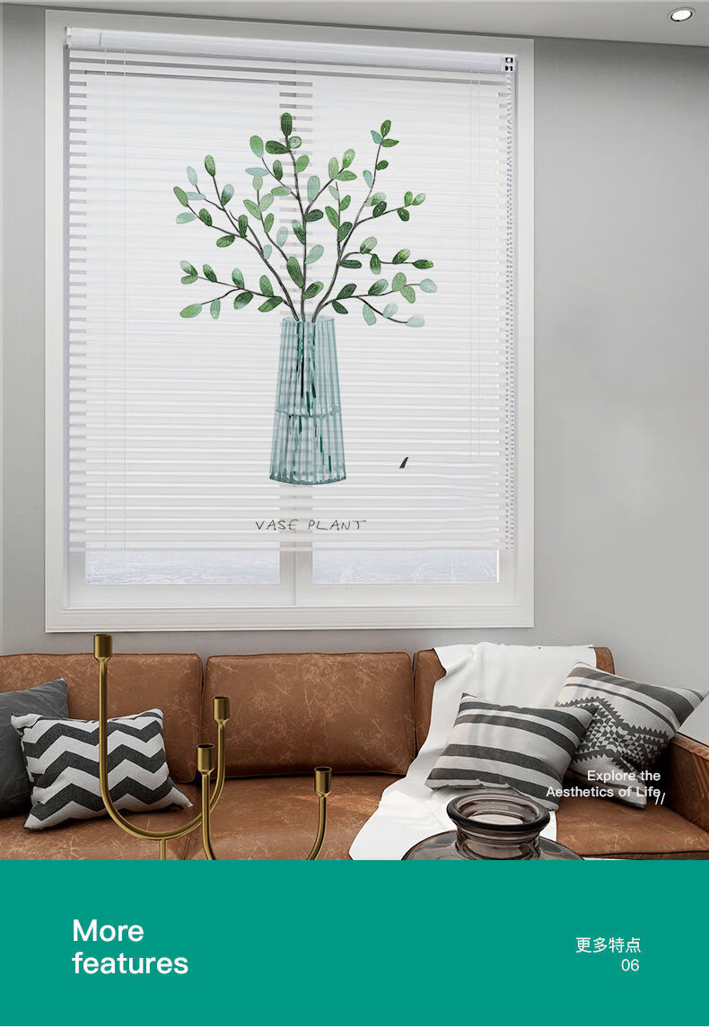 百叶窗帘家用免打孔百叶窗帘卫生间厨房浴室防水防油遮光遮阳升降印花