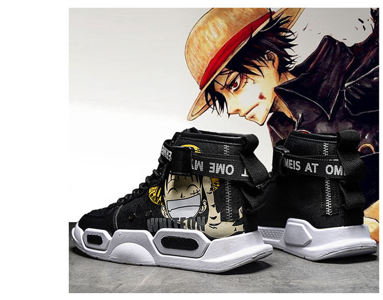 高帮鞋男海贼王动漫潮鞋空军一号子运动鞋ins百搭休闲板鞋 红色 39