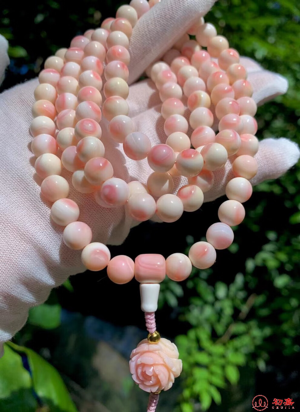 初嘉 胭脂螺8mm粉贝壳手串 手链108颗女王贝收藏级 佛珠项链女友礼物
