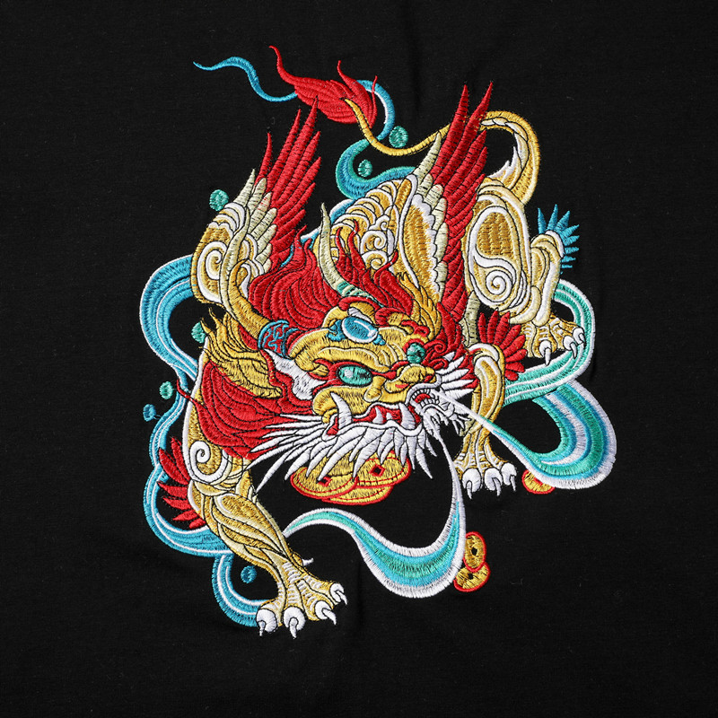 古阿新中国风貔貅平安招财刺绣男装短袖t恤中国风潮牌宽松圆领t恤打底