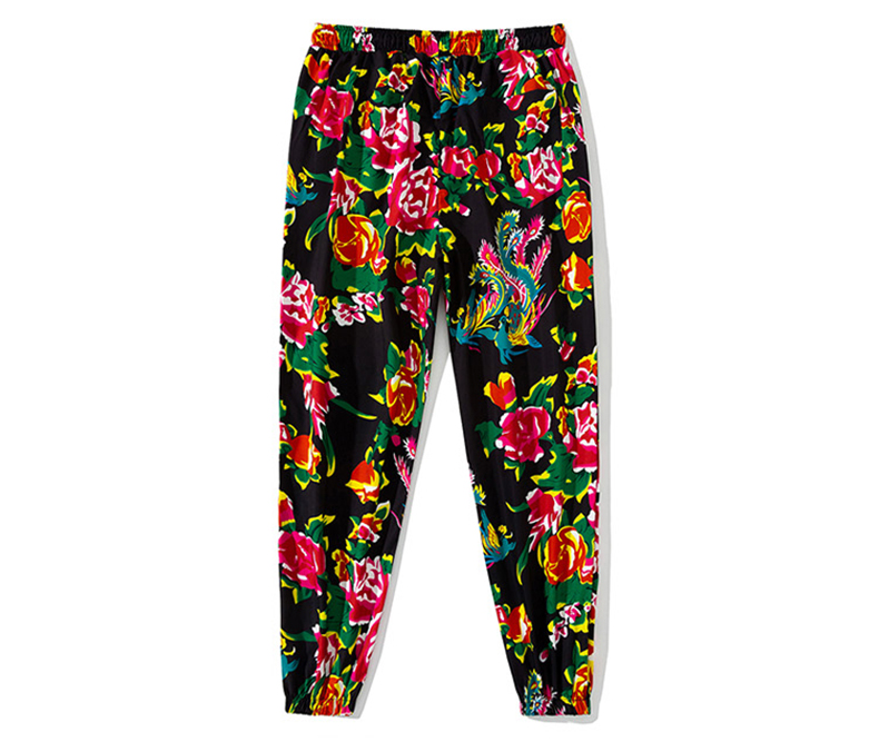 东北大花裤中国风男女夏季花布碎花薄款收束脚裤炸街潮流长裤国潮红色