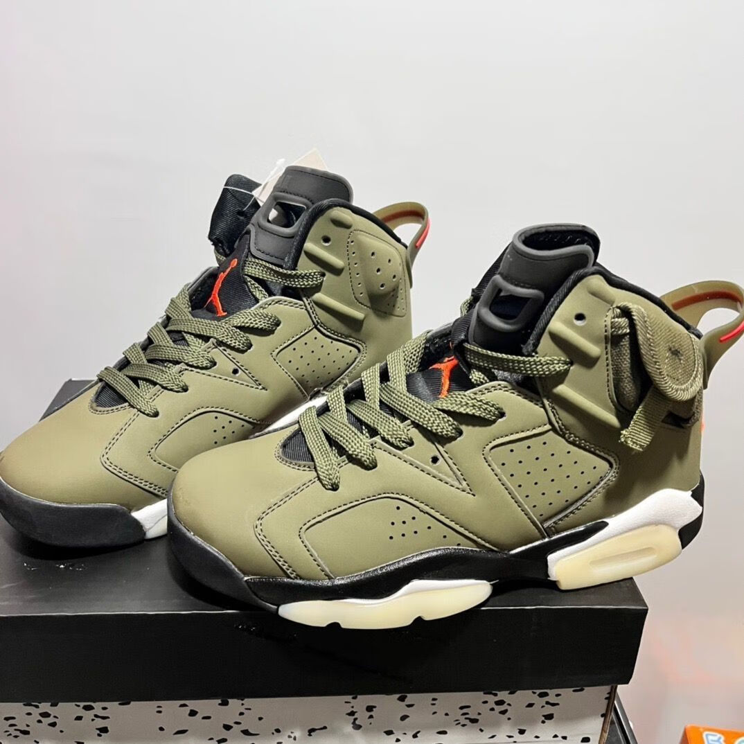 【官方旗舰】aj6气垫运动篮球鞋aj男女高帮同款军绿黑红磨砂街球鞋 aj