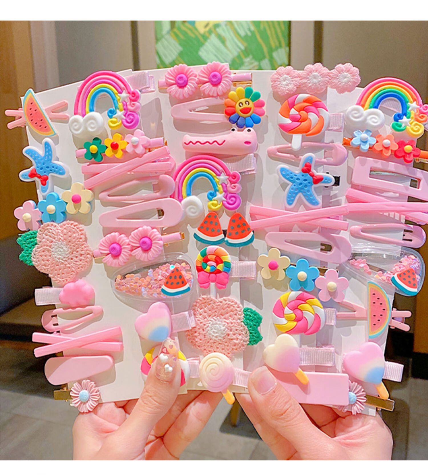 新款儿童网红发夹宝宝碎发刘海夹女童头饰发卡公主发卡发饰粉色45件套