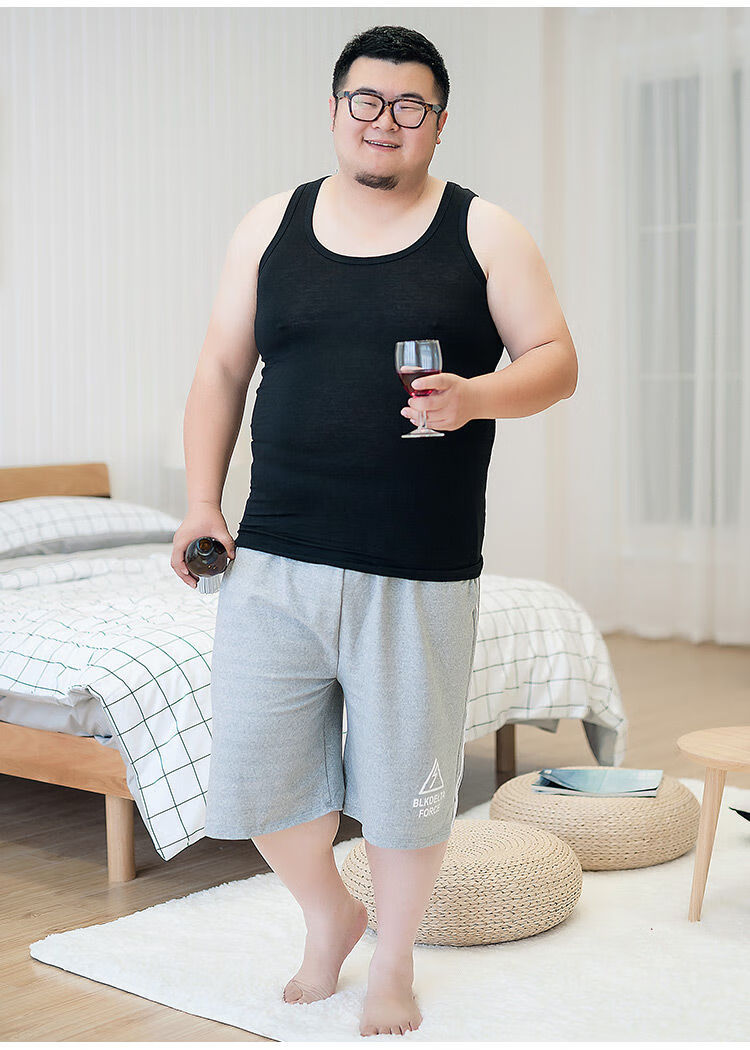 两条89纯棉背心大码男装胖子宽松透气汗衫中老年男士肥佬加肥加大码薄