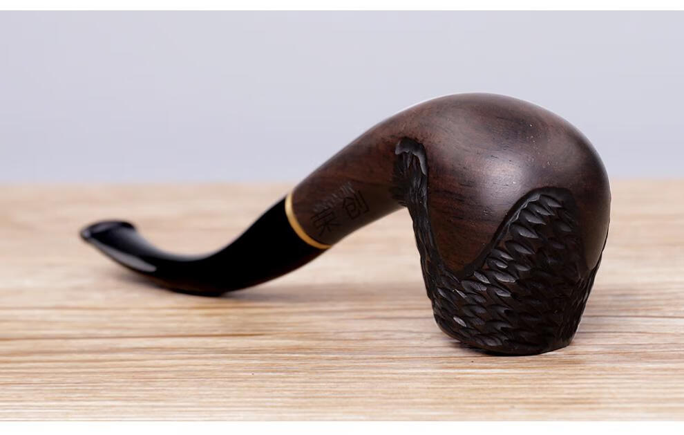旱烟斗手工雕刻乌木烟斗 弯式烟斗 实木烟斗木烟斗木质男士烟斗烟具 a
