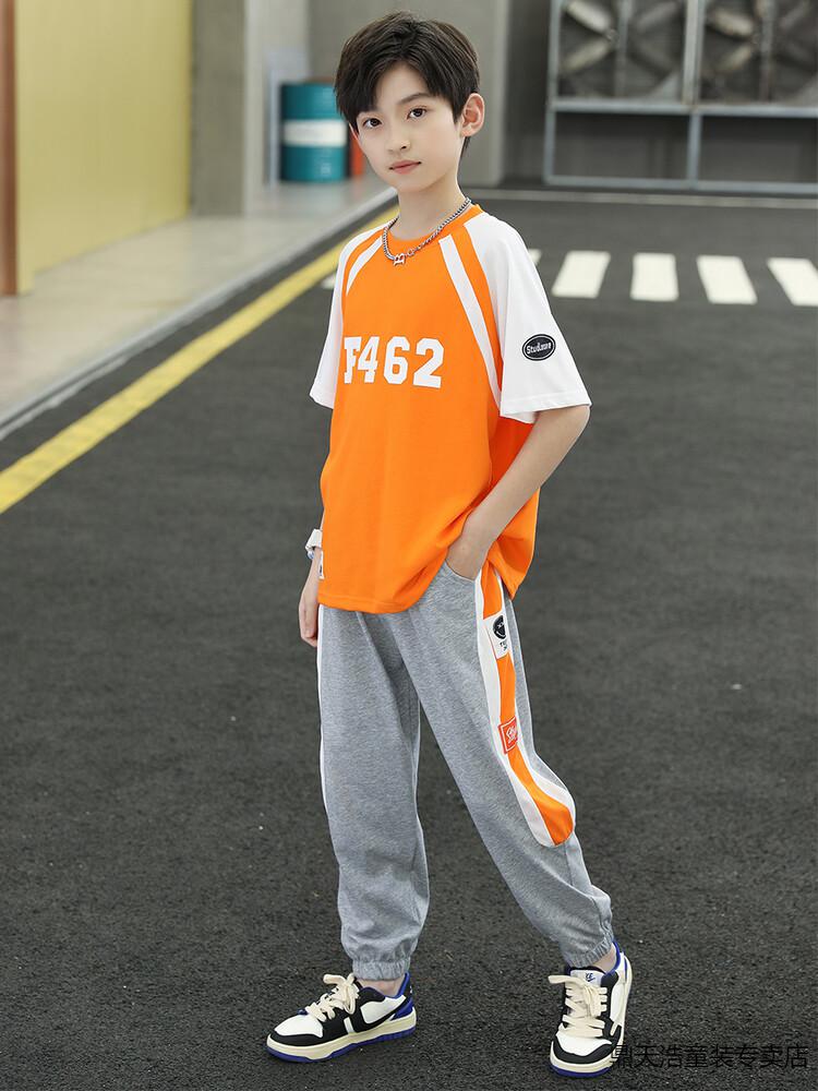 夏装2022新款615岁中大童宽松运动短袖两件套洋气小男孩学生帅气衣服