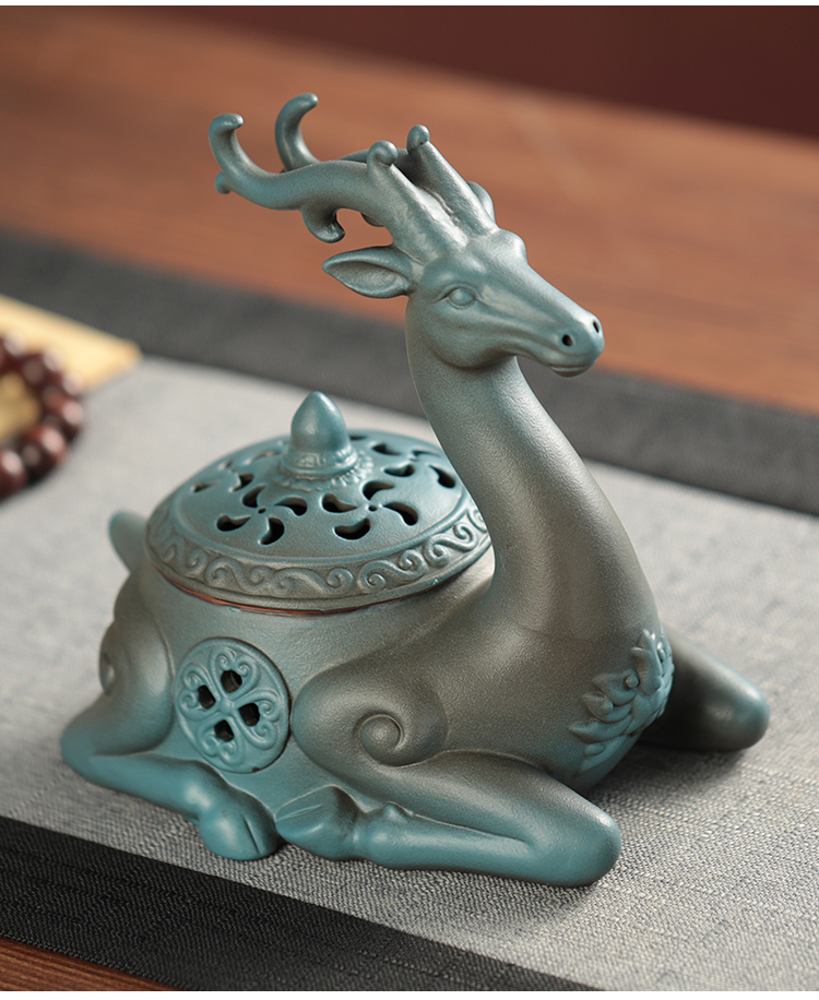 祥鹿创意陶瓷香薰炉家用室内盘香炉檀香现代中式茶道摆件大号沉香熏
