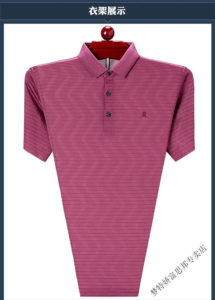 梦特娇(montagut)轻奢高档男士短袖桑蚕丝t恤中老年夏季免烫冰丝条纹