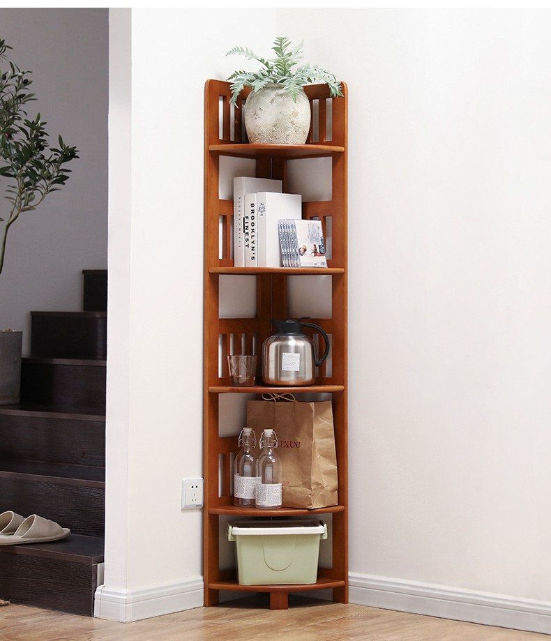 实木转角书架多层转角置物架墙角柜储物架创意扇形转角柜三角柜厨房