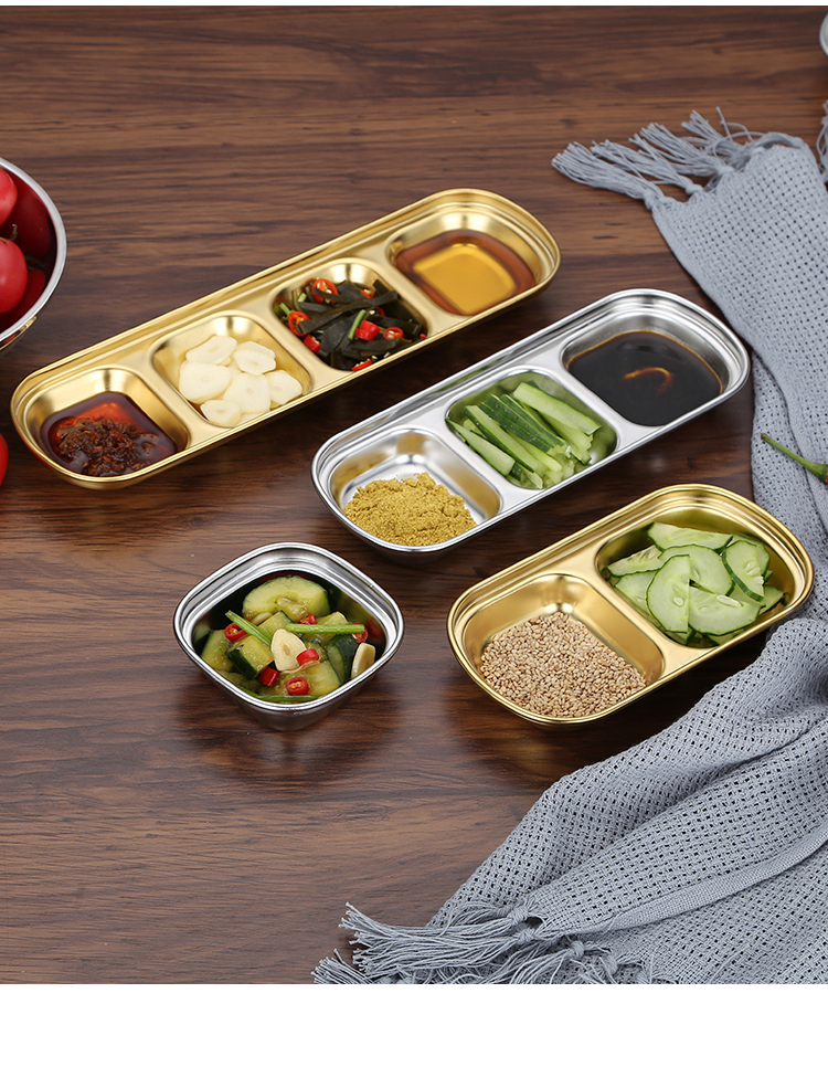 304不锈钢韩式味碟金色蘸料碟火锅调料碟酱料碟烤肉餐具两格三格大圆