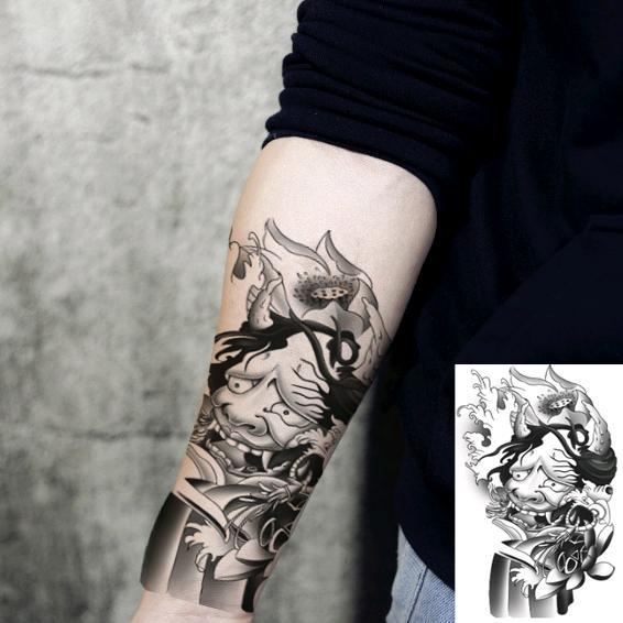 纹身贴男半臂刹车印般若锦鲤花臂纹身贴割线男女防水纹身贴线条鲤鱼