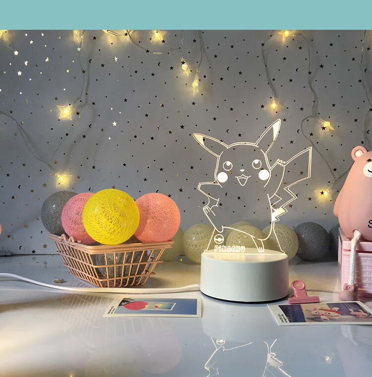 皮卡丘卡通网红小夜灯皮卡丘小夜灯创意卧室ins少女床头灯插电睡眠