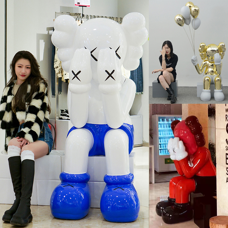 网红kaws芝麻街树脂公仔大摆件潮流卡瓦斯玻璃钢雕塑商场落地摆件 翠