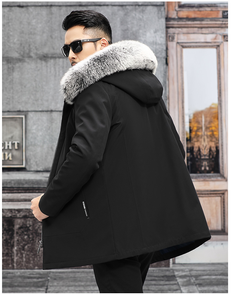尼克服男士皮毛一体男装夹克连帽修身整貂可脱卸水貂冬季貂皮大衣高端