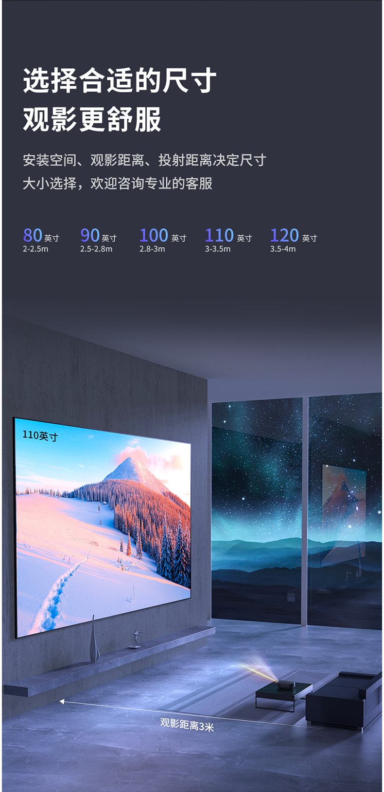 家用客厅卧室壁挂投影仪投屏幕布中长焦短焦投影机通80英寸包安装白晶