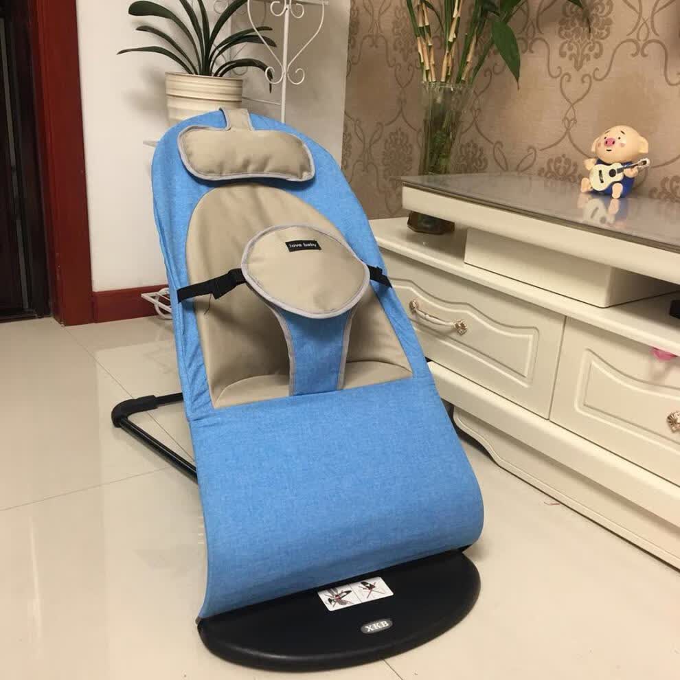 婴儿摇摇椅哄娃宝宝摇篮椅躺椅可折叠可调节儿童摇椅四季通用粉色亚麻